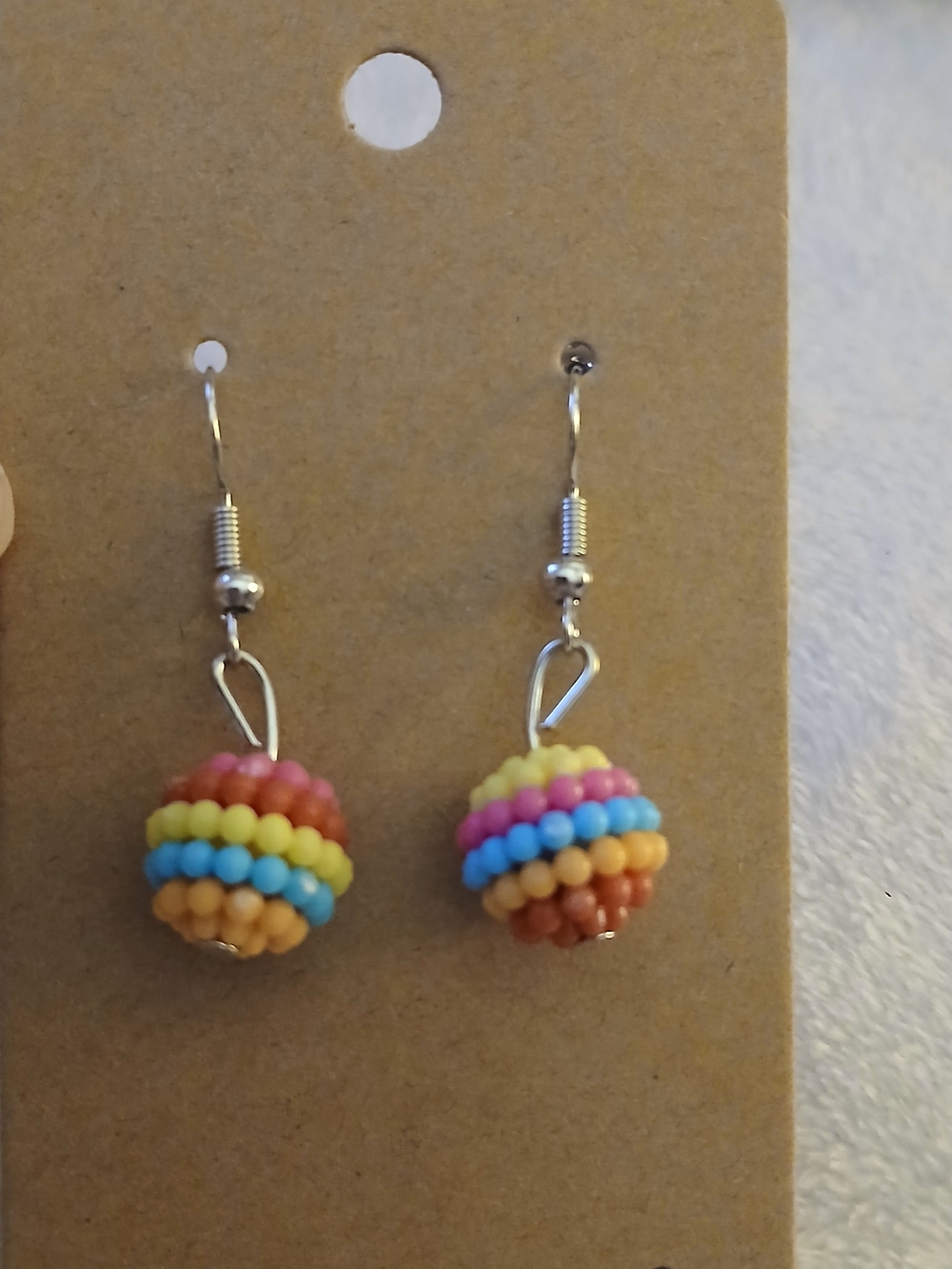 Rainbow Beaded Sphere Dangle Earrings - NWT on CARD